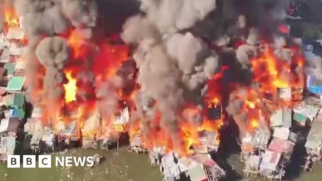 Drone footage shows huge fire engulfing Manila shanty town